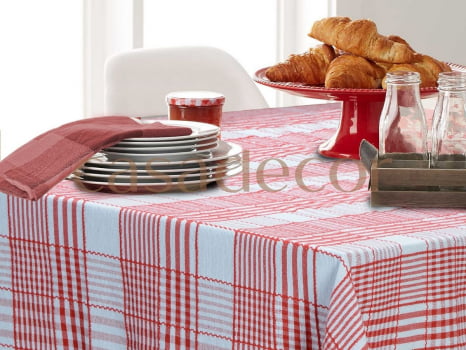 Toalha de mesa xadrez babado bege e off white - Branco Casa
